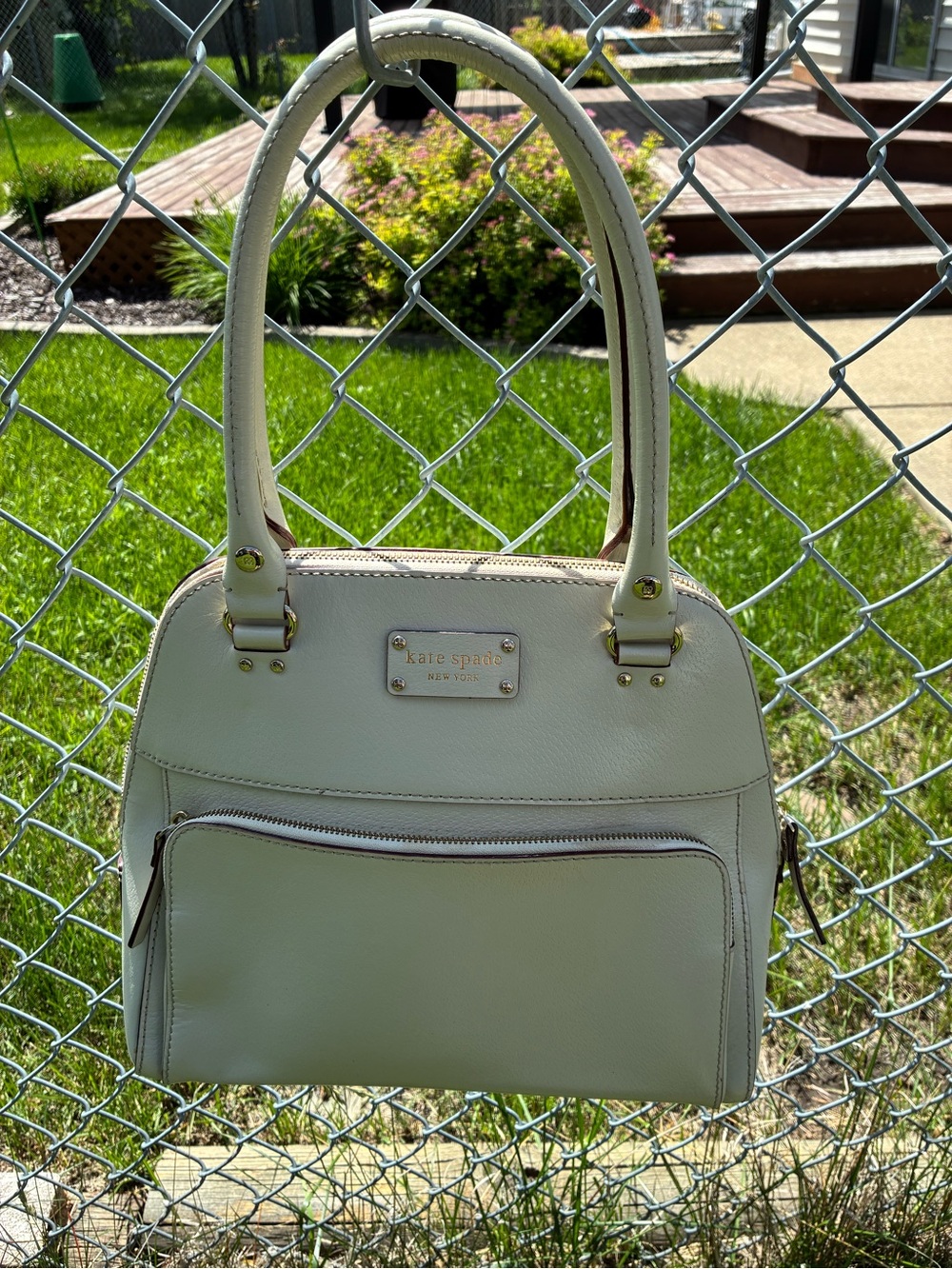 Kate Spade Wellesley Maeda Cream Leather Dome Satchel Double Handles